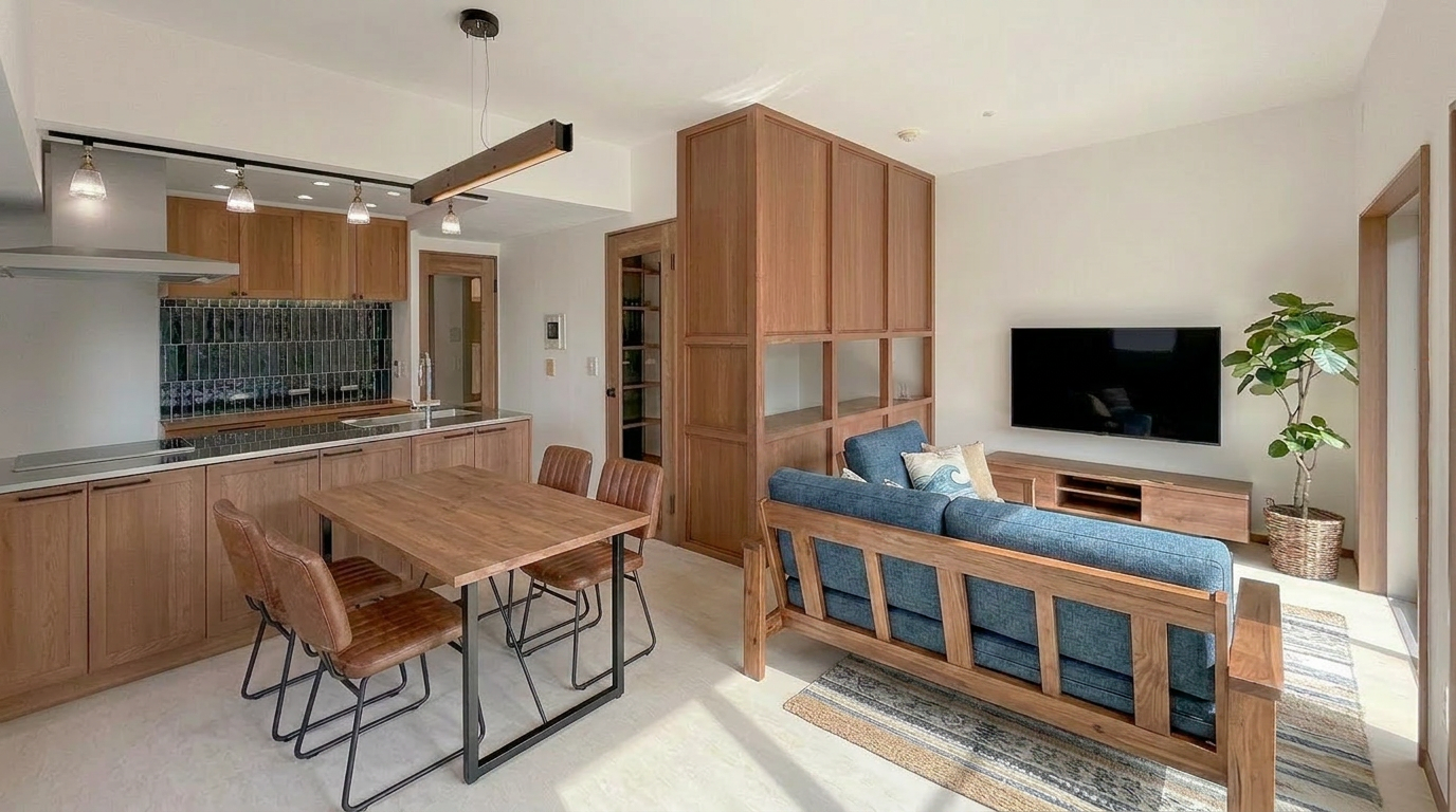 光が巡る大空間LD。仕事と暮らしをシームレスに繋ぐ、造作ワークスペースのある住まい 写真